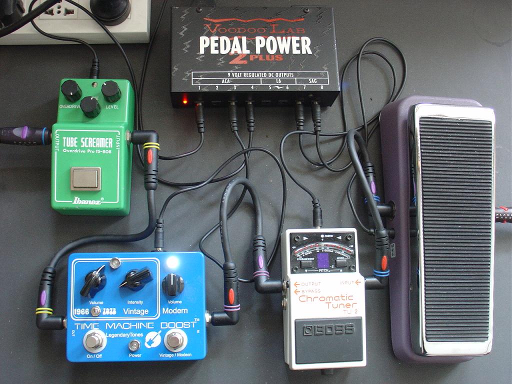 original Ibanez TS-808, Keeley Time Machine Boost, Boss TU-2 Tuner, Budda Wah Wah Pedal and the ...
