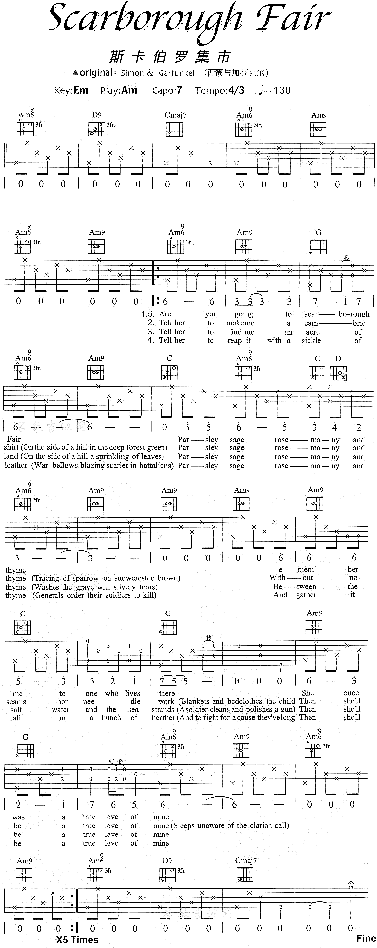 Scarborough Fair（斯卡伯罗集市）－欧美(吉他谱).gif