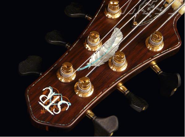巴西玫瑰木琴头贴面、GOTOH GB350旋钮（注意了，那个纽扣头是巴西玫瑰木做的）